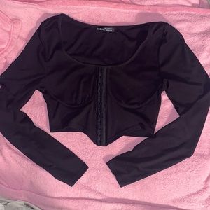 Black Long Sleeve Corset Top
